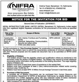 Notice for the invitation for bid