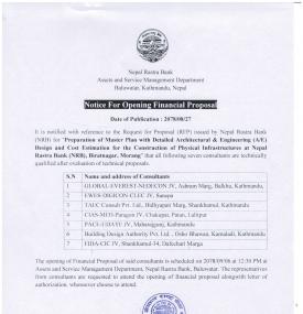 Notice for Opening Financial Proposal