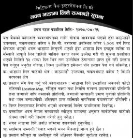 सिटिजन्स बैंकको भवन भाडामा लिने सम्बन्धी सूचना