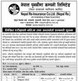 लिखित परीक्षाको नतिजा तथा अन्तर्वार्ता सम्बन्धी सूचना