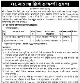 बैंकको लागि घर भाडामा लिने सम्बन्धी सूचना