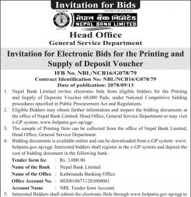 Invitation for Electronic Bids for the Printing and Supply of Deposit Voucher