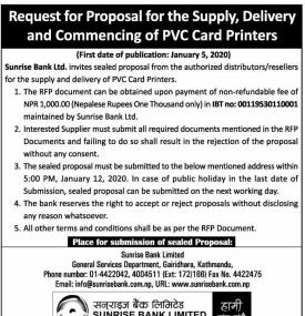 Request for Proposal for the Supply, Delivery and Commencing of PVC Card Printers
