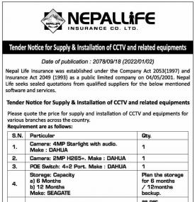 Tender Notice for Supply & Installation of CCTV and related equipment's