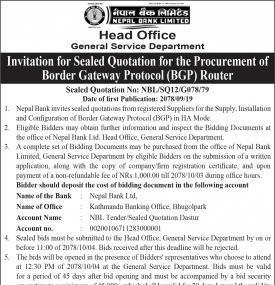 Invitation for Sealed Quotation for the Procurement of Border Gateway Protocol Router