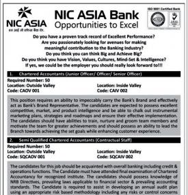 एनआईशी एशिया बैंकमा कर्मचारी आवश्यकता - Job Vacancy -