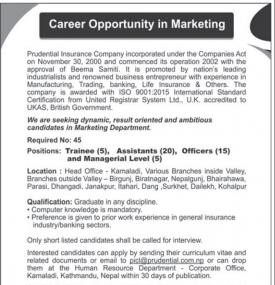 इन्स्योरेन्समा कर्मचारी आवश्यकता