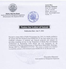 Notice for Letter Intent
