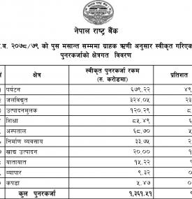 ग्राहाक ऋणी अनुसार स्वीकृत गरिएका पुनरकर्जाको क्षेत्रगत विवरण