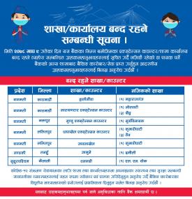 मेगा बैंकको शाखा /कार्यालय बन्द रहने बारेको सूचना