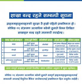 शाखा बन्द रहने सम्बन्धी सूचना I