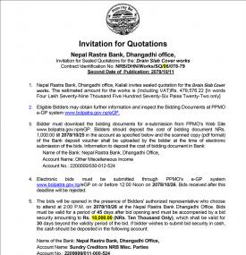 Re-Invitation in the Bidding Document for Drain Slab Cover Works, NRB Dhangadhi