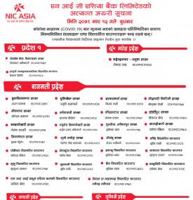 NIC Asia बैंकको माघ १२ गते निम्न शाखा कार्यालयहरु बन्द रहने सम्बन्धी सूचना