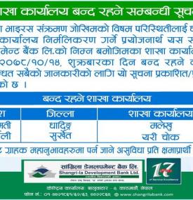 शाखा बन्द रहने बारेमा सूचना !