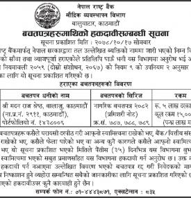 बचतपत्रहरुमाथिको हकदावी सम्बन्धी सूचना