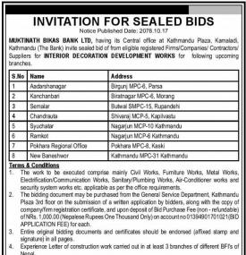 Invitation For Sealed Bids Notice