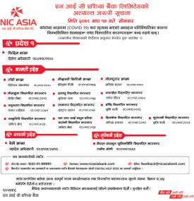 शाखा कार्यालयहरु तथा विस्तारित काउण्टरहरु बन्द रहने सम्बन्धी अत्यन्त जरुरी सूचना ।