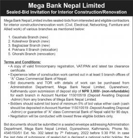 Sealed Bid invitation for interior construction/Renovation