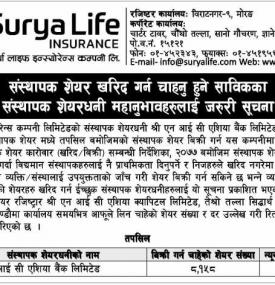 संस्थापक शेयर खरिद गर्न चाहानुहुने  शेयरधनी महानुभावहरुलाई जरुरी सूचना