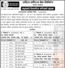 राष्ट्रिय वाणिज्य बैंकका २१ जना  वरिष्ठ प्रबन्धकमा  बढुवाको सिफारीस गरिएको सूचना