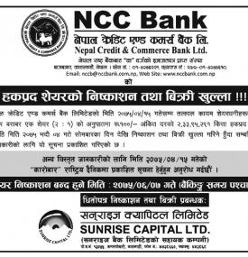 हकप्रद शेयरको निष्काशन सम्बन्धी सूचना !!!