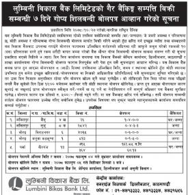 गैर बैंकिङ्ग सम्पत्ती बिक्री सम्बन्धी ७ दिने गोप्य शिलबन्दी बोलपत्र आव्हानको सूचना