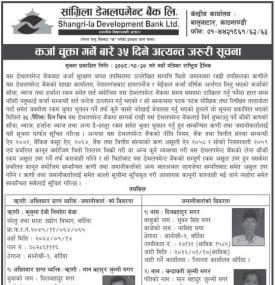 कर्जा चुक्ता गर्ने बारे ३५ दिने अत्यन्त जरुरी सूचना