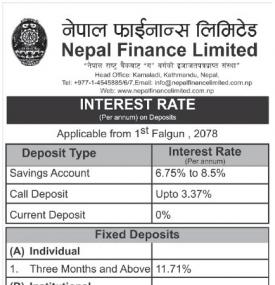 नेपाल फाईनान्सको ब्याजदर परिवर्तनबारे सूचना
