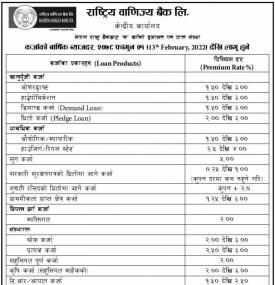 कर्जाको वार्षिक ब्याजदर सार्वजानिक बारे सूचना