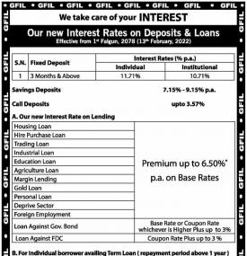 गुडविल फाइनान्सको नयाँ ब्याजदर सार्वजानिक