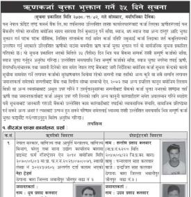 ऋणकर्जा चुक्ता भुक्तान गर्ने ३५ दिने सूचना