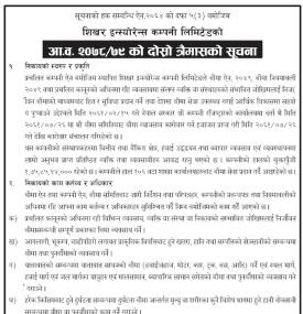शिखर इन्स्योरेन्सको आ.व. २०७८/७९ को दोस्रो त्रैमासको सूचना
