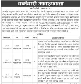 एनएमबी लघुवित्तमा कर्मचारी आवश्यकता - Job Vacancy -