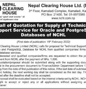 Call of Quotation for Supply of Technical Support Service for Oracle and PostgreSQL Databases of NCH