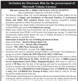 Invitation for Electronic Bids for the procurement of Microsoft Volume Licenses
