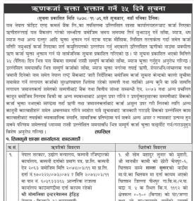 ऋणकर्जा चुक्ता भुक्तान गर्ने  सम्बन्धी एनसीसी बैंकको ३५ दिने सूचना