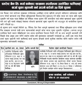 तपसिलमा उल्लेखित ऋणीलाई कर्जा चुक्ता भुक्तानी गर्न आउने बारेको ३५ दिने सूचना