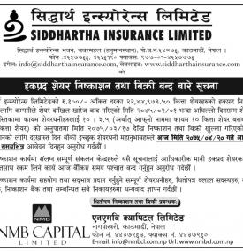 हकप्रद शेयरको निष्कासन तथा विक्रि बन्द !!!