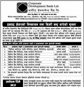 कर्पाेरेट डेभलपमेण्ट बैंकको हकप्रद शेयरमा आवेदन दिने आज अन्तिम दिन