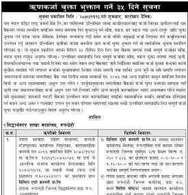 ऋणकर्जा चुक्ता भुक्तान गर्ने बारे ३५ दिने सूचना