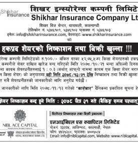 शिखर इन्स्योरेन्सको हकप्रद शेयरको निष्काशन तथा बिक्री खुल्ला बारे सूचना