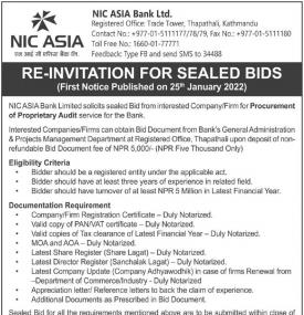 Re- Invitation for Sealed bids