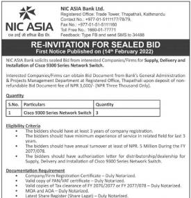 Re-Invitation for Sealed Bids