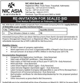 Re-Invitation for Sealed Bids