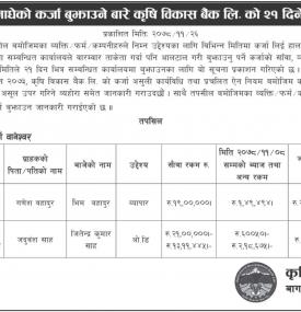 भाखा नाघेको कर्जा बुझाउने बारे कृषि विकास बैंक लि. को २१ दिने सम्बन्धी सूचना