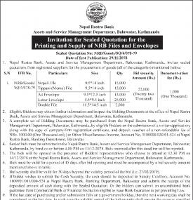 Invitation for Sealed Quotation for the Printing and Supply of NRB Files and Envelopes
