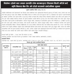 धितोमा रहेको चल अचल सम्पत्ति डाँक बढाबढद्वारा लिलाम बिक्री गरिने बारे सूचना
