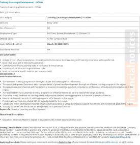 Vacancy Announcement (Training (Learning & Development) – Officer)