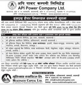 अपि पावरको हकप्रद शेयर निष्काशन सम्बन्धी सूचना