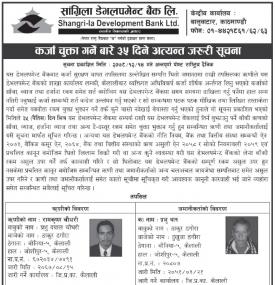 कर्जा चुक्ता गर्ने बारे ३५ दिने सूचना